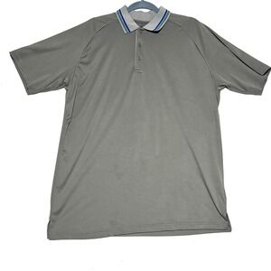 R&R Casuals Polo Shirt Mens Large Gray Short Sleeve Striped Collar Stained Front
